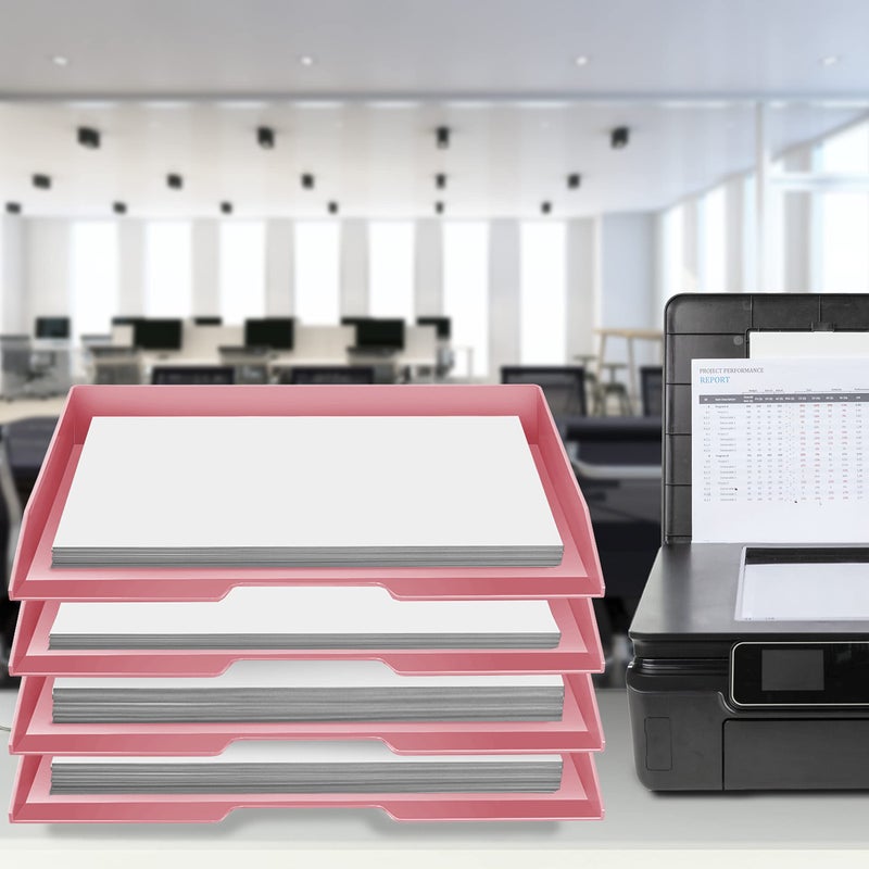 Acrimet Stackable Letter Tray 4 Tier Side Load, Plastic, Desktop File Organizer (Solid Pink Color) - Image 4